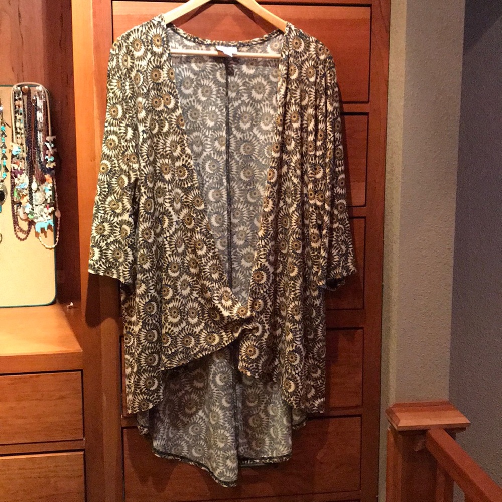 LulaRoe Hi-Lo Flowing Jacket Sz M Navy & Gold